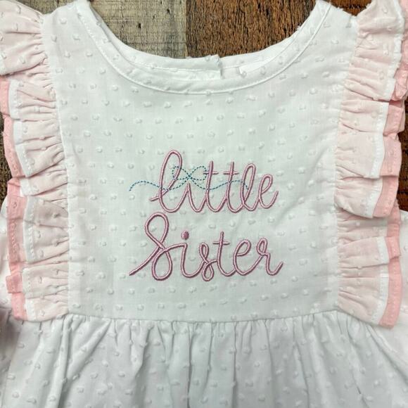 Stitchy Fish Little Sister Dress White Pink Ruffle Girls Multiple Sizes Avail. - Picture 4 of 7